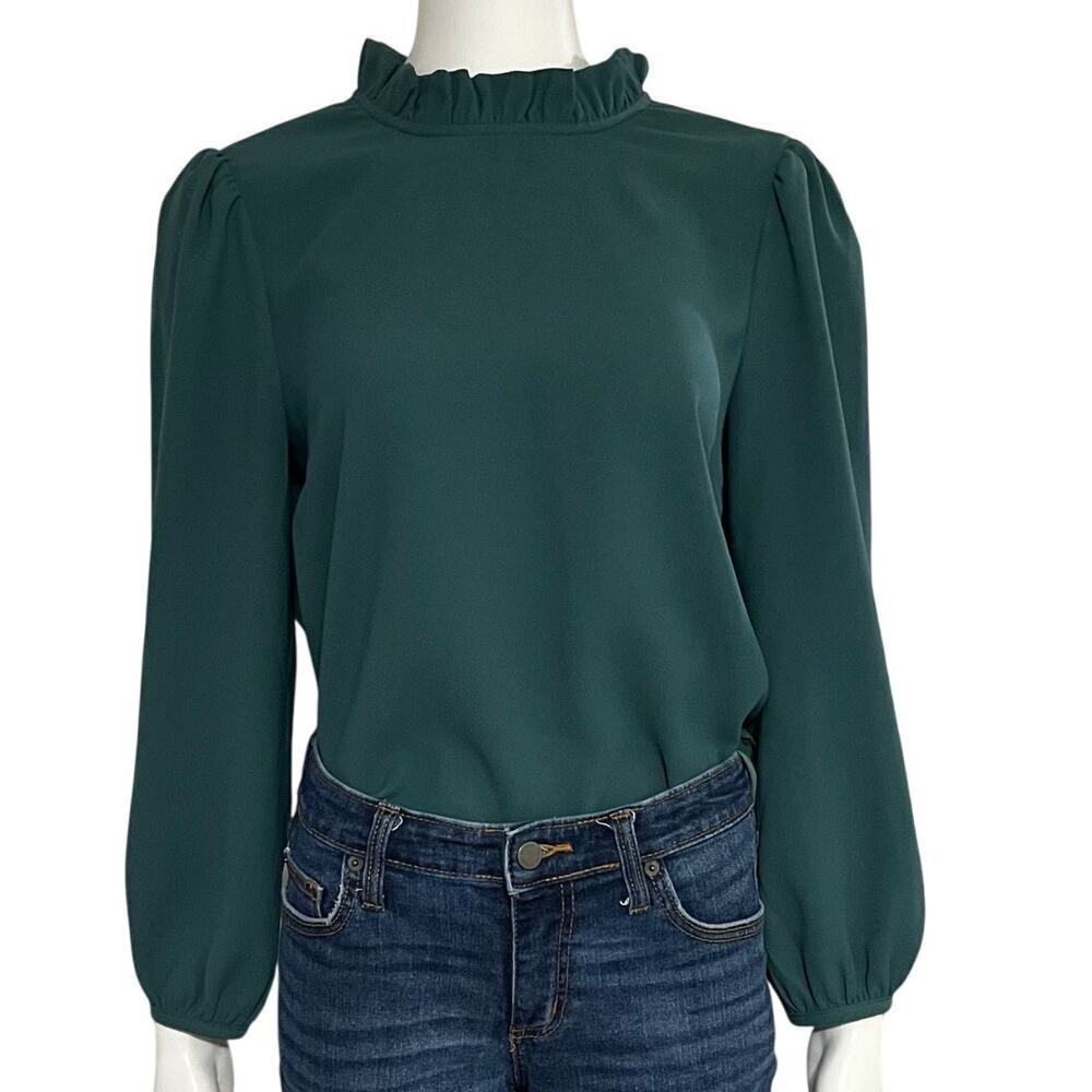 J. Crew Green Ruffle Neck Long Sleeve Blouse XL - Picture 10 of 11